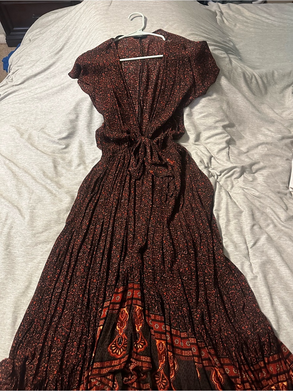 Vici Brown Maxi Dress with Rust Border Print